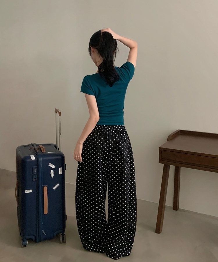 레오 도트 와이드핀턱 추리닝 트레이닝 롱팬츠 4color 블랙