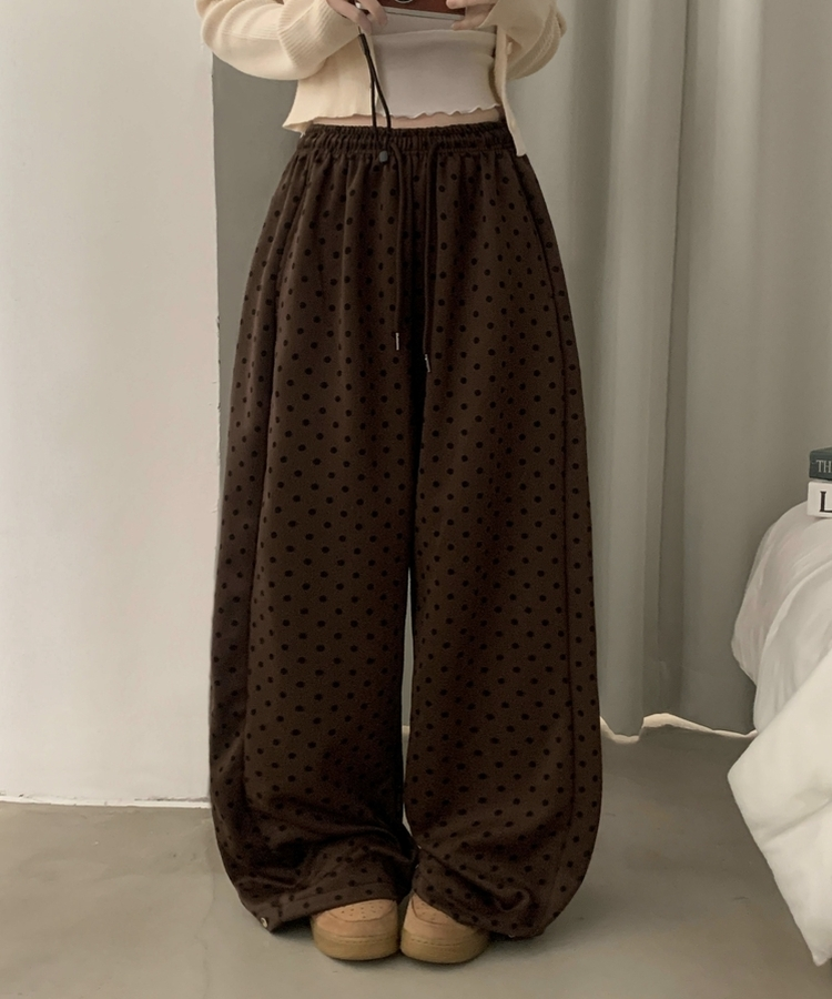 레오 도트 와이드핀턱 추리닝 트레이닝 롱팬츠 4color 브라운