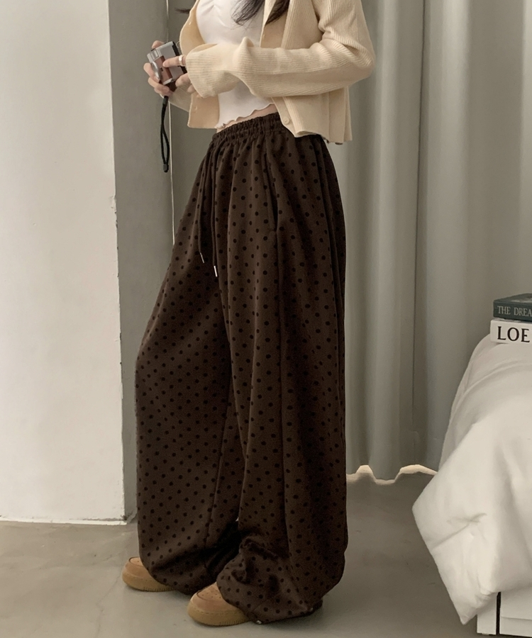 레오 도트 와이드핀턱 추리닝 트레이닝 롱팬츠 4color 브라운