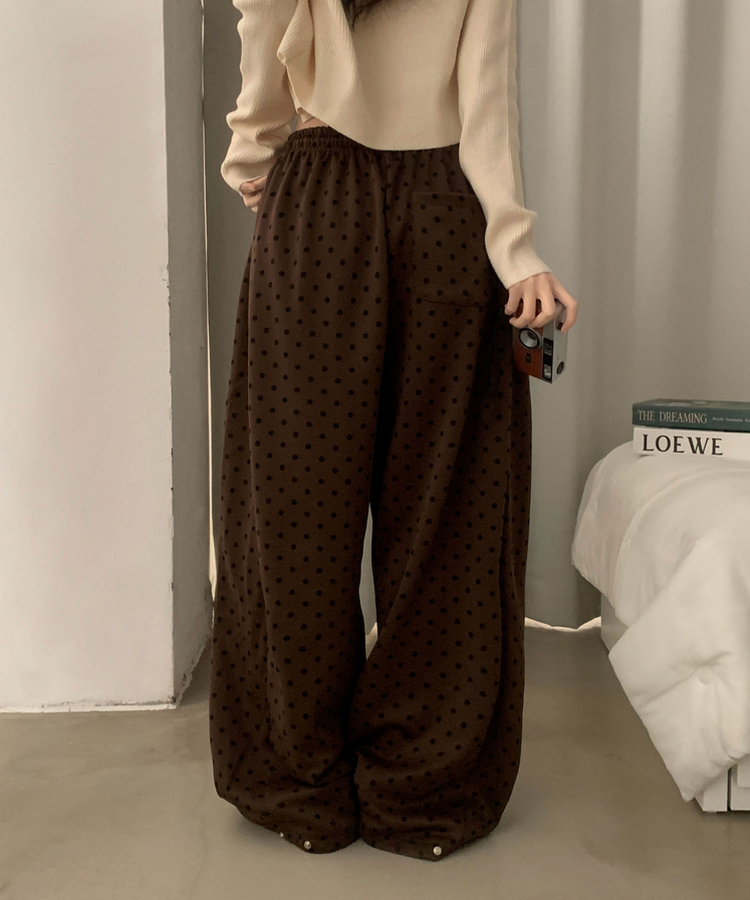 레오 도트 와이드핀턱 추리닝 트레이닝 롱팬츠 4color 브라운