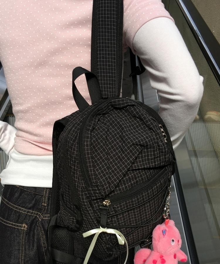 チェックストリングミニバックパック BLACK