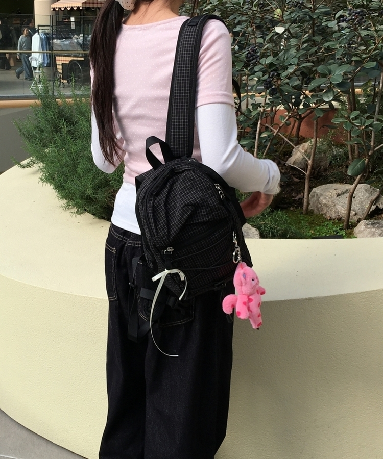 チェックストリングミニバックパック BLACK