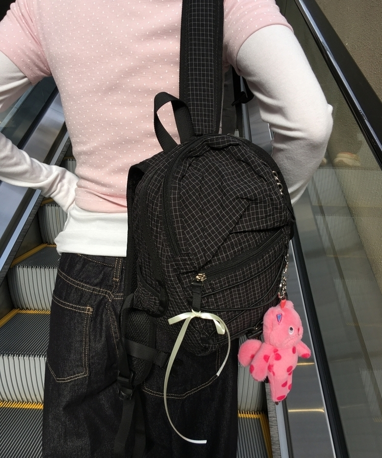 チェックストリングミニバックパック BLACK