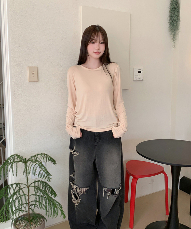 パーソナルラウンド長袖Tシャツ(10color) CREAM BEIGE