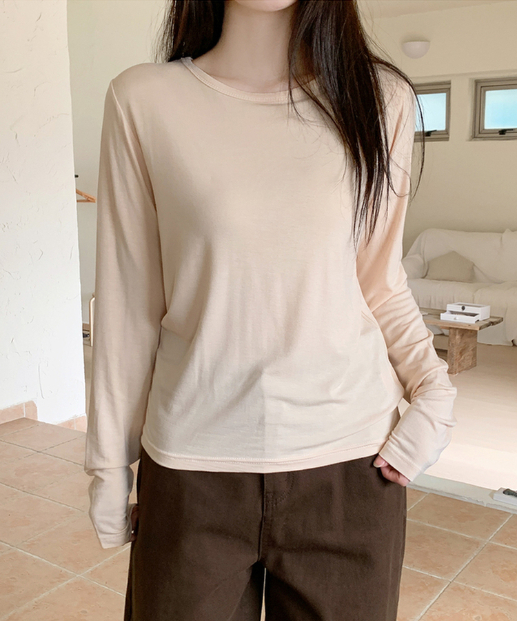 パーソナルラウンド長袖Tシャツ(10color) CREAM BEIGE