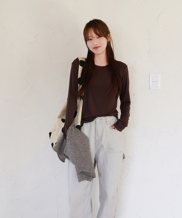 パーソナルラウンド長袖Tシャツ(10color) BROWN