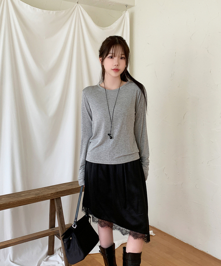 パーソナルラウンド長袖Tシャツ(10color) MELANGE GRAY