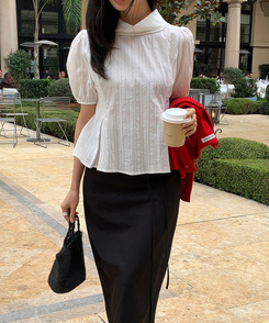 半袖カラーブラウス IVORY