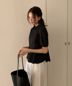 半袖カラーブラウス BLACK