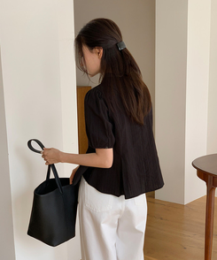 半袖カラーブラウス BLACK