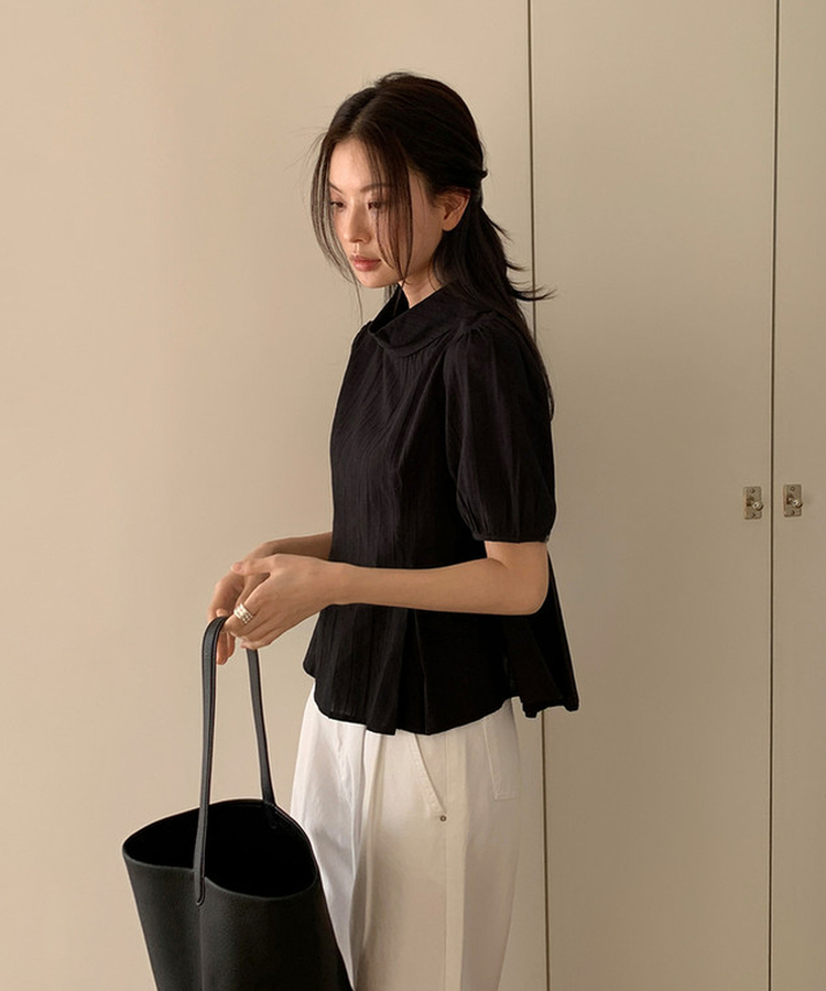 半袖カラーブラウス BLACK