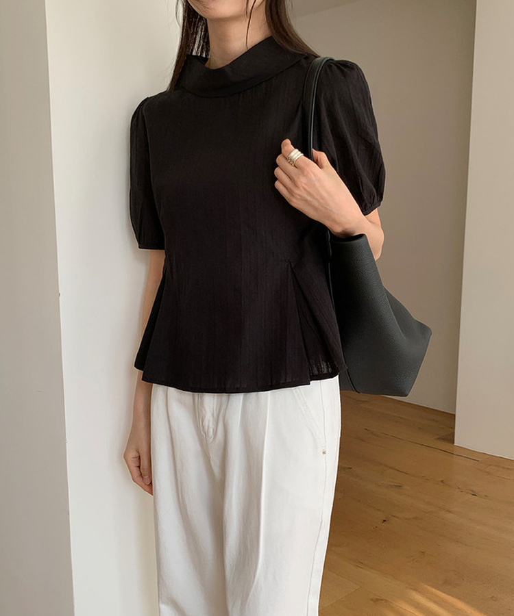 半袖カラーブラウス BLACK
