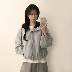 バイカラーフードウィンドブレーカー GREY