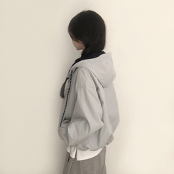 バイカラーフードウィンドブレーカー GREY