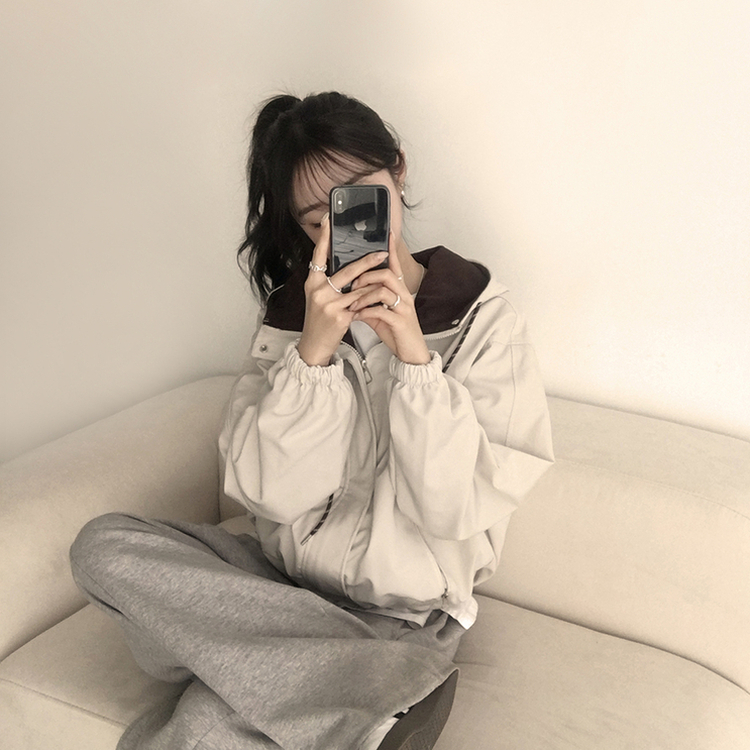 츄파츕스 봄 루즈핏 긴팔 바람막이 데일리 배색 스트링 포켓 후드 점퍼 교복 아우터 야상 3color 베이지