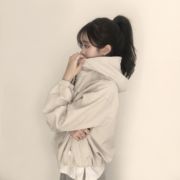 츄파츕스 봄 루즈핏 긴팔 바람막이 데일리 배색 스트링 포켓 후드 점퍼 교복 아우터 야상 3color 베이지