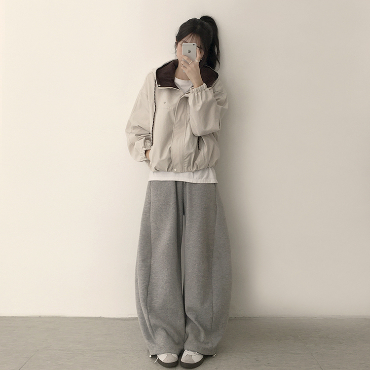 츄파츕스 봄 루즈핏 긴팔 바람막이 데일리 배색 스트링 포켓 후드 점퍼 교복 아우터 야상 3color 베이지