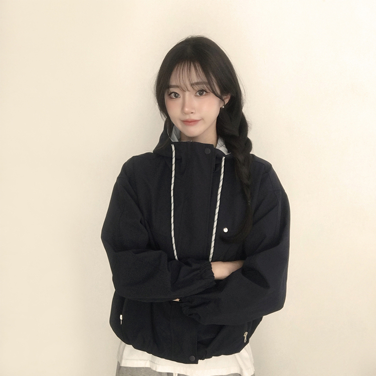 츄파츕스 봄 루즈핏 긴팔 바람막이 데일리 배색 스트링 포켓 후드 점퍼 교복 아우터 야상 3color 네이비