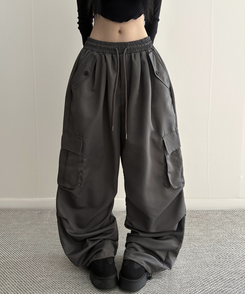 ストリングカーゴバルーンワイドパンツ(6color) CHARCOAL
