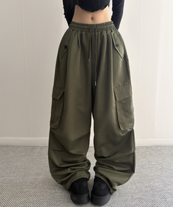 ストリングカーゴバルーンワイドパンツ(6color) KHAKI