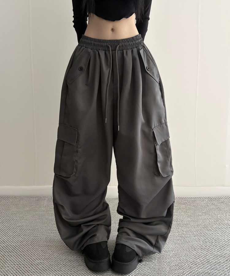 ストリングカーゴバルーンワイドパンツ(6color) CHARCOAL