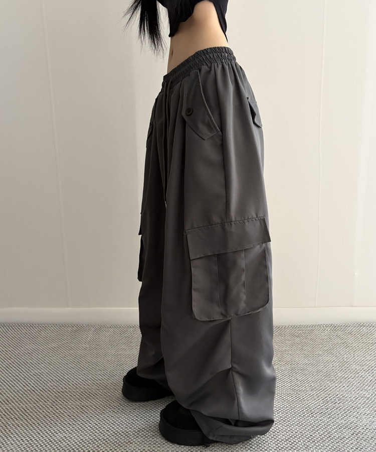 ストリングカーゴバルーンワイドパンツ(6color) CHARCOAL