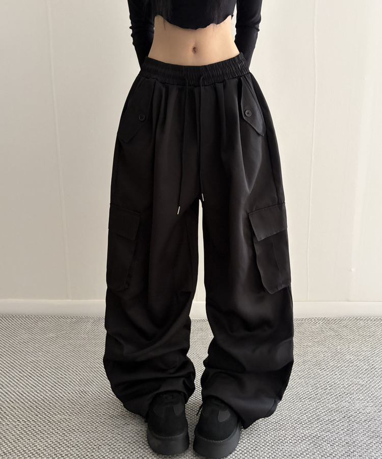 ストリングカーゴバルーンワイドパンツ(6color) BLACK
