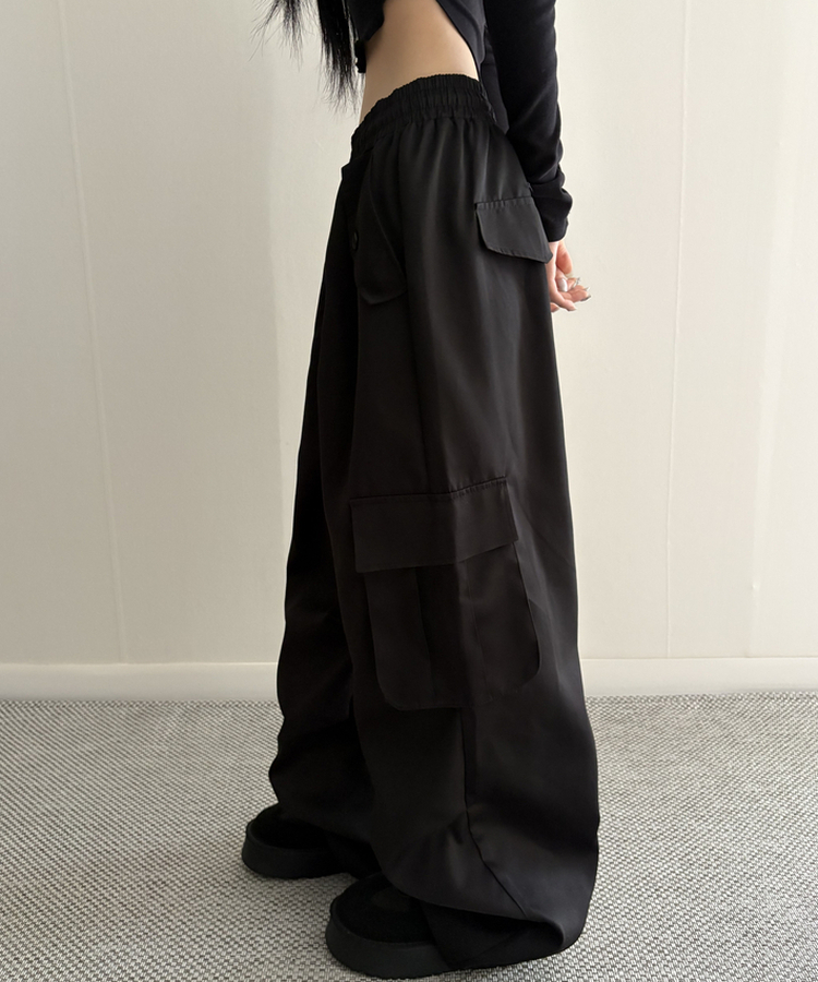 ストリングカーゴバルーンワイドパンツ(6color) BLACK