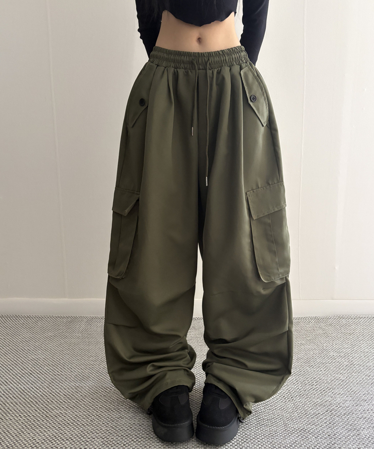 ストリングカーゴバルーンワイドパンツ(6color) KHAKI
