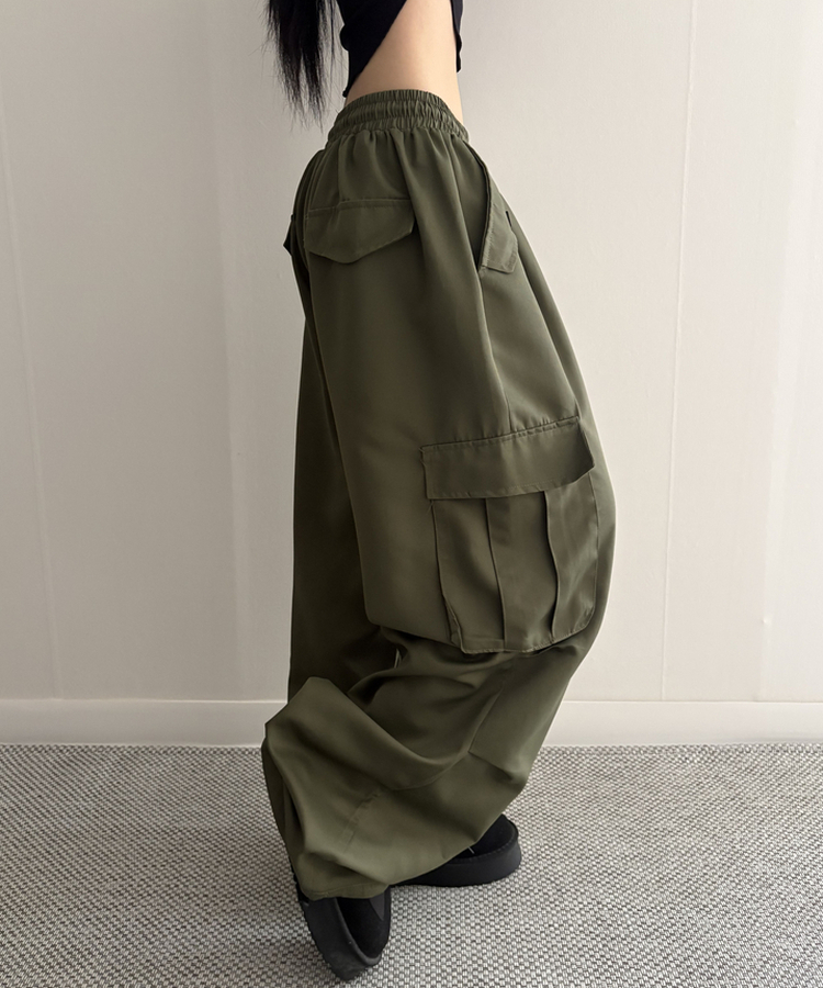 ストリングカーゴバルーンワイドパンツ(6color) KHAKI
