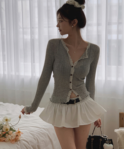 レースVネックカーディガン GREY