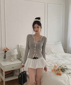 レースVネックカーディガン GREY