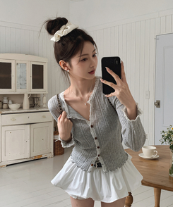 レースVネックカーディガン GREY