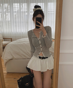 レースVネックカーディガン GREY