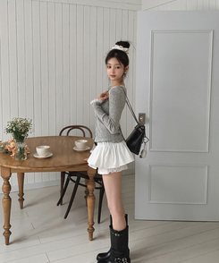 レースVネックカーディガン GREY