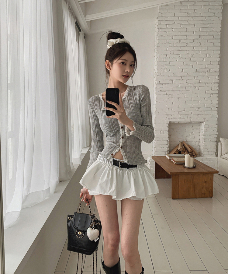 レースVネックカーディガン GREY