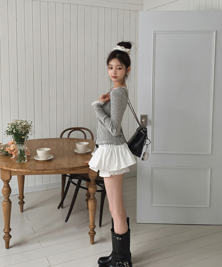 レースVネックカーディガン GREY