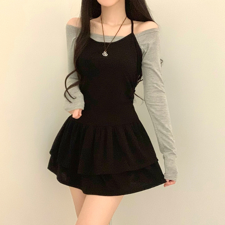 【SET】キャミソールワンピース＋長袖Tシャツ BLACK