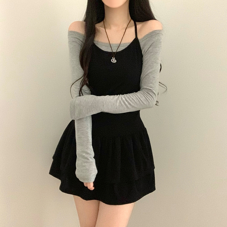 【SET】キャミソールワンピース＋長袖Tシャツ BLACK