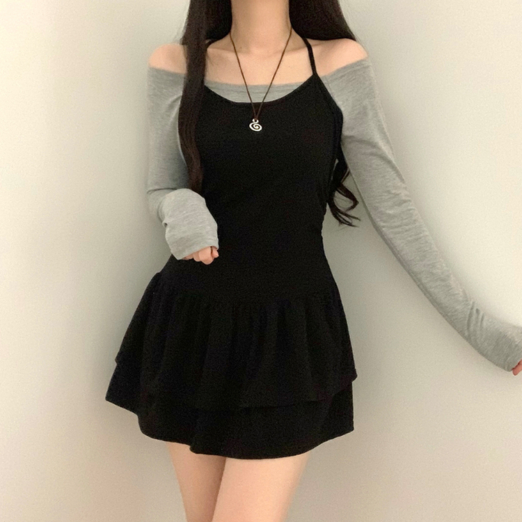 【SET】キャミソールワンピース＋長袖Tシャツ BLACK