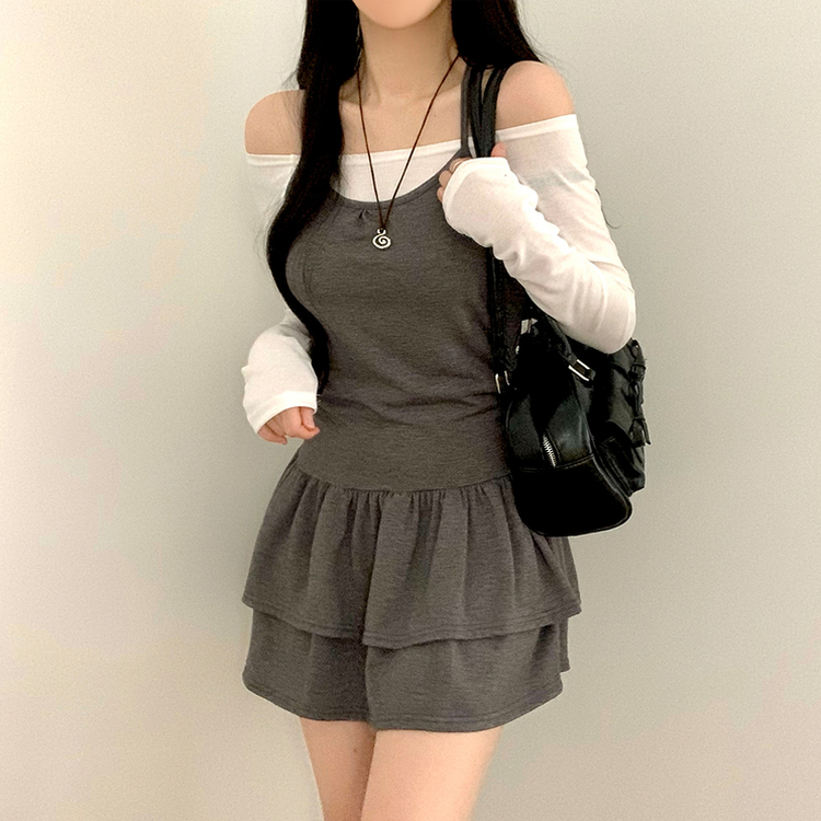 【SET】キャミソールワンピース＋長袖Tシャツ CHARCOAL