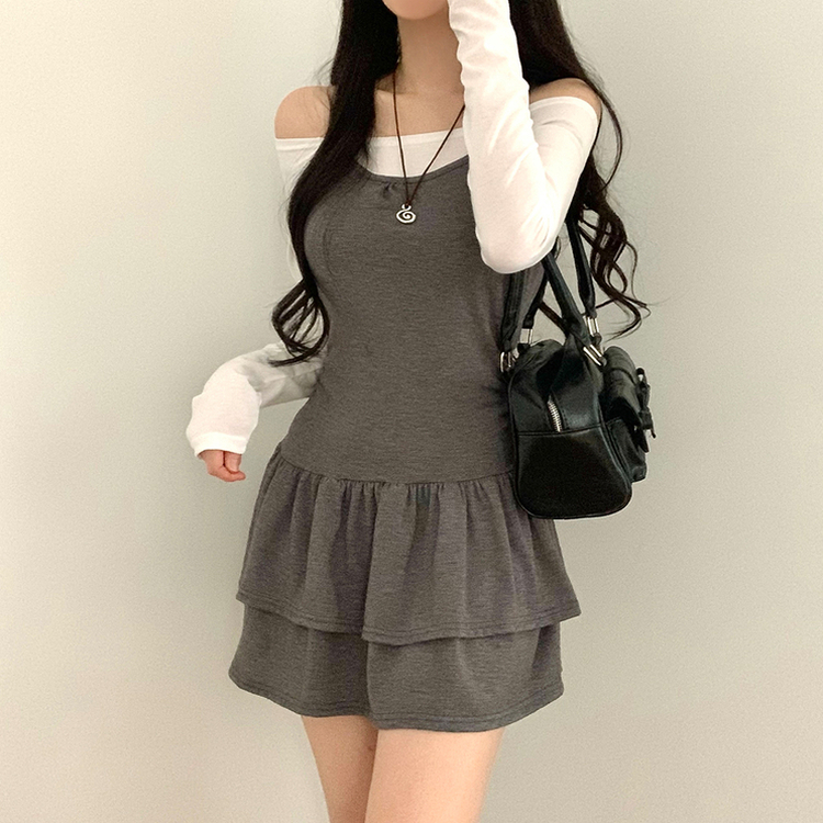 【SET】キャミソールワンピース＋長袖Tシャツ CHARCOAL