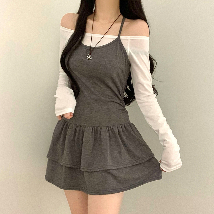 【SET】キャミソールワンピース＋長袖Tシャツ CHARCOAL