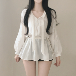 フリルリボンミニワンピース WHITE