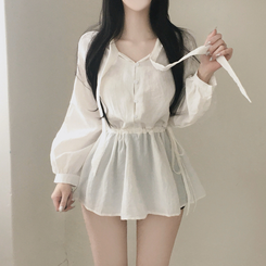 フリルリボンミニワンピース WHITE