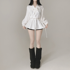 フリルリボンミニワンピース WHITE