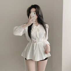 フリルリボンミニワンピース WHITE