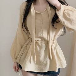 フリルリボンミニワンピース BEIGE