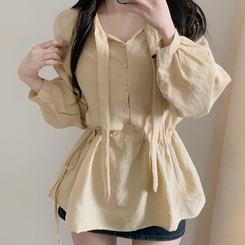 フリルリボンミニワンピース BEIGE