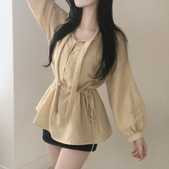 フリルリボンミニワンピース BEIGE